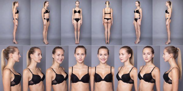 黒いビキニで美しい若いモデルの完全な長さの肖像画