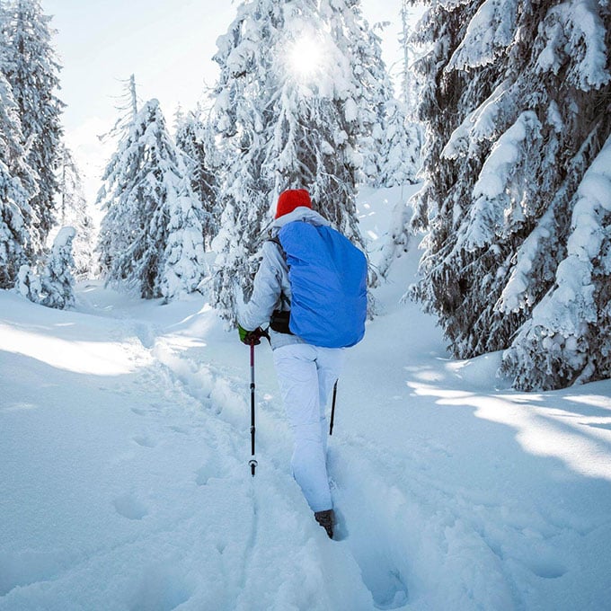 A man cross country skiing